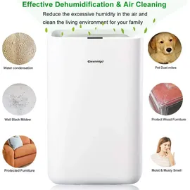 Greenmigo Luftentfeuchter 13L/24h Elektrischer Entfeuchter Entfeuchtungsleistung Raumgröße max.50m2,Raumentfeuchter Leise Luftreiniger - Weiß