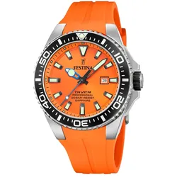 Festina Herren uhr Festina Diver Orange schwarz - edelstahl und silikon Herrenuhren   