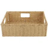 Cabilock Aufbewahrungskorb Rattankorb Geflochten Korb Rattan Deko Korb mit Griff Ablagekorb Dekobox Make Up Organizer für Badezimmer Küche Wohnzimmer Deko 38x27x13cm, Beige