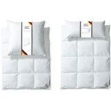 RIBECO Federbettdecke + Federkissen Laram, 2-tlg. Naturprodukt zum TOP-Preis!, Füllung: 90% Federn, 10% Daunen, Bezug: 100% Baumwolle, Decke mit Kissen, verschiedene Größen, Bettdecke 135x200, 155x220 cm weiß