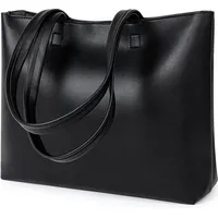 meegirl Damen Henkeltaschen, Einfache Handtaschen PU Leder Tote Shopper Bag für Arbeit, Schule, Einkauf mit Reißverschluss und Innentasche (Schwarz)