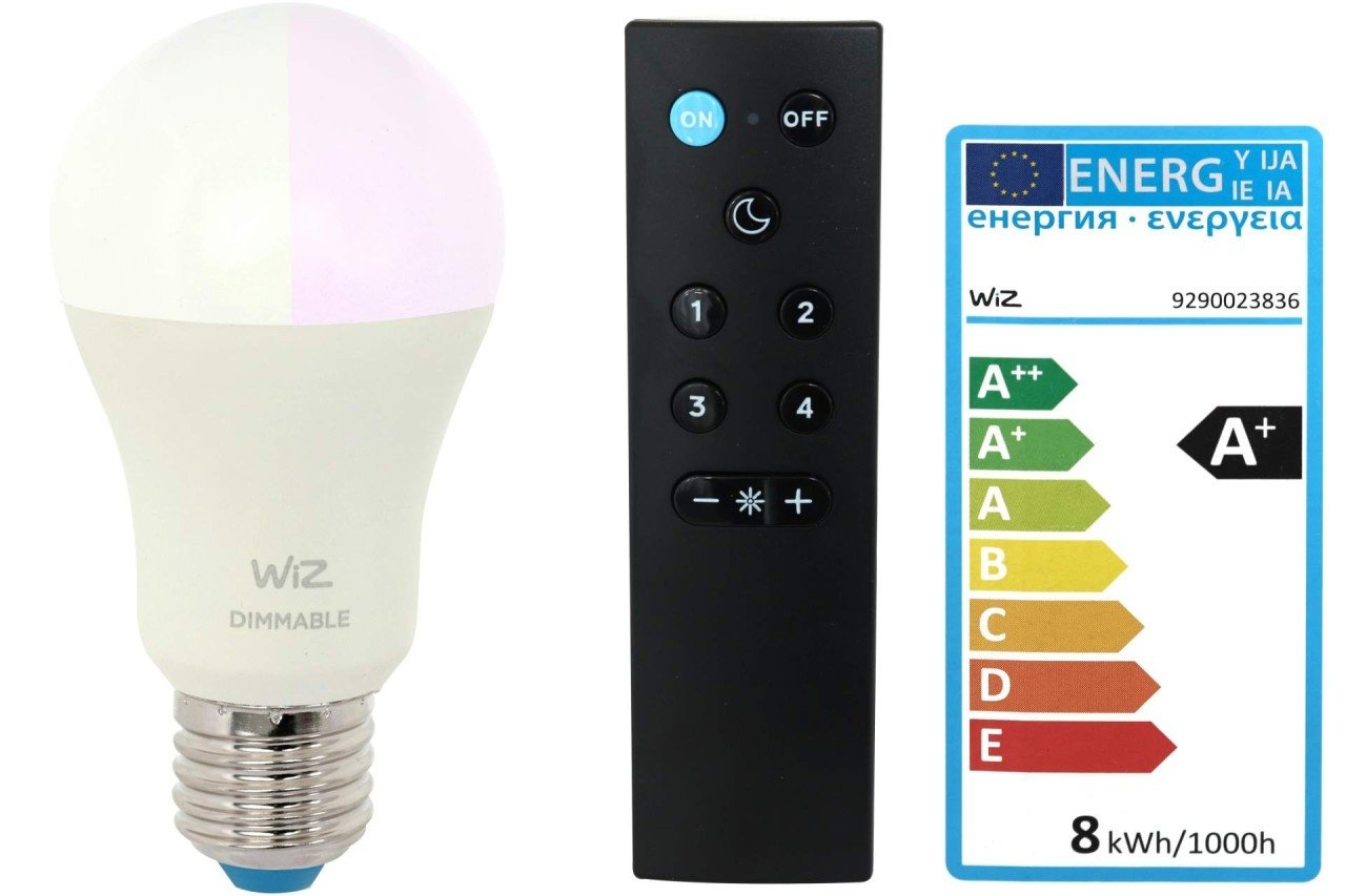 WiZ LED Energiespar Gl ̧hbirne White & Colour mit Fernbedienung WiFi 60W