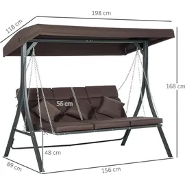 Outsunny Hollywoodschaukel Braun 3-Sitzer