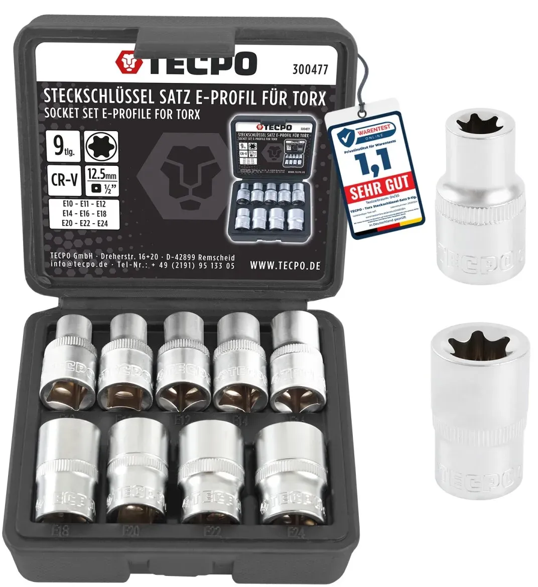 TECPO Torx Steckschlüssel Satz 9-tlg. Außentorx E10-E24 Stecknüsse...