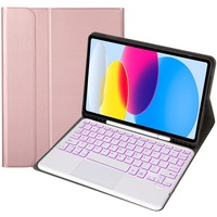 Tastatur Hülle für Samsung Galaxy Tab S8/Tab S7 11 Zoll (Modell SM-X700/X706/T870/T875/T878), QWERTZ Deutsch, 7-Farbige Beleuchtete Tastatur Mit Touchpad, Stifthalter,Rose Gold