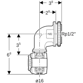 Geberit Anschlusswinkel FlowFit d 16mmxRp 1/2, 90Grad, für UP-Spülkasten