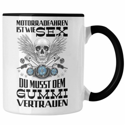 Trendation Tasse Trendation – Motorradfahrer Geschenk für Männer Motorrad Tasse mit Spruch Kaffeetasse für Biker Herren Papa schwarz