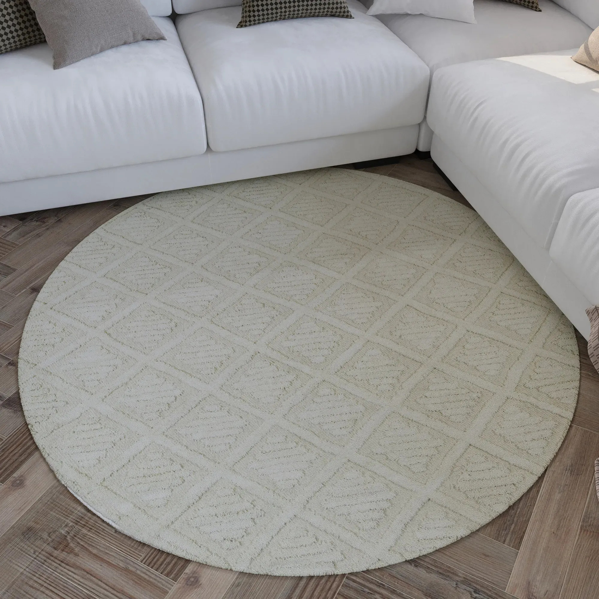Wollteppich WECON HOME "Hamptons SEVENTEEN", beige (creme weiß), H:10mm Ø:200cm, Schurwolle, Teppiche, Schurwolle, Kurzflor, Wohnzimmer, Schlafzimmer, elegant, Rauten Design