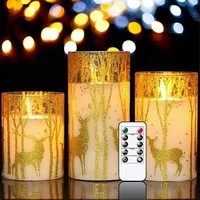 Flammenlose Kerzen Mit Elchmotiv, Fernbedienung, Beweglichem Docht Und Batteriebetriebenem, Flackerndem Led-licht, 3er-set