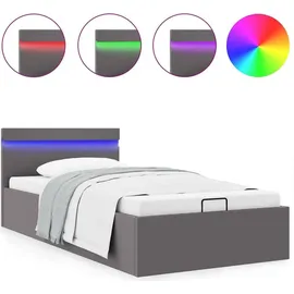 vidaXL Bett mit Bettkasten Hydraulisch LED Grau Kunstleder 100x200 cm