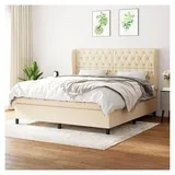 Lattenrost mit Matratze, cremefarben, 160 x 200 cm, Stoff, Plattformbett, mit Lattenhalter, einfache Montage für Schlafzimmer, Erwachsene