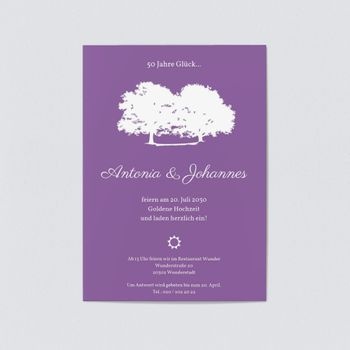 Einladungskarten Goldene Hochzeit (5 Karten) selbst gestalten, Zwei Eichen in Lila - Violett