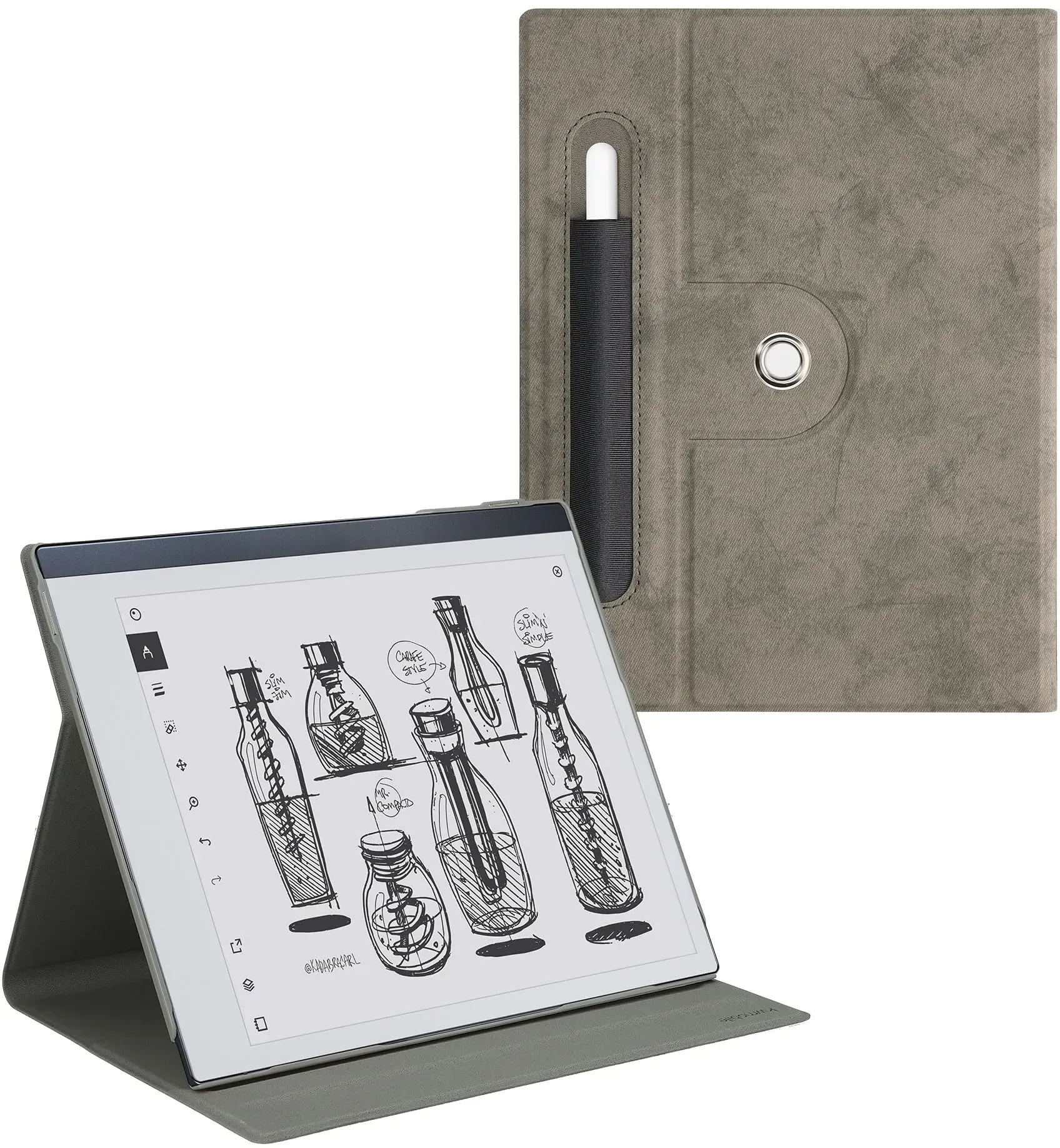 kwmobile Klapphülle kompatibel mit Remarkable 2 - Hülle Tablet mit Stifthalter Standfunktion - Cover mit 360° Ständer - Hellgrau