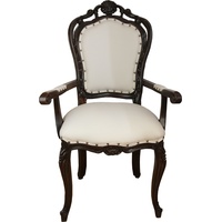 Casa Padrino Luxus Barock Esszimmer Stuhl in leicht Creme/Braun mit Armlehnen - Hotel Barock Stuhl - Luxus Qualität