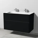 Sanipa Keramik-Waschtisch-Set mit Waschtischunterschrank „Twiga“ 99 × 50 × 61 cm in Schwarz (matt), ohne Beleuchtung