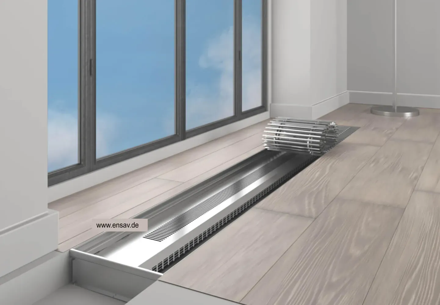 Fußbodenkonvektor ENO-E elektrisch mit Gebläse 750W Alu natur