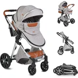 Moni Kinderwagen Alma Sportsitz Tragetasche umbaubar Wickeltasche Sitz umkehrbar hellgrau - Grau