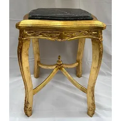 Casa Padrino Barock Beistelltisch Antik Gold / Schwarz - Handgefertigter Antik Stil Massivholz Tisch mit Marmorplatte - Antik Stil Möbel - Barock Möbel