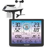 Raddy VP7 Wetterstation Funk mit Außensensor Thermometer Hygrometer, 7,4'' Digital Display DCF-Funkuhr, Temperatur-Feuchtigkeits-Monitor mit Wettervorhersage und Barometer