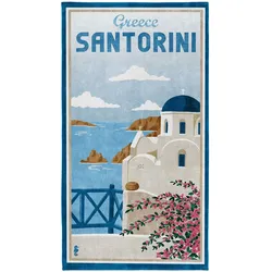 Strandtuch SEAHORSE "Santorini", blau, B:90cm L:170cm, Velours, Obermaterial: 100% Baumwolle, Handtücher (Packung), mit Santorini Küste