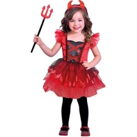 Amscan Hexen-Kostüm Kleine Teufelin Kinderkostüm - Kleid und Haarreif 3-4 Jahre