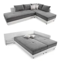 luma-home Federkern Ecksofa 306x223 cm Boxspring Topper, Schwenkteil links, Kunstleder Weiß / 15103