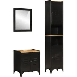 3-tlg. Badmöbel-Set Eisen und Massivholz Mango