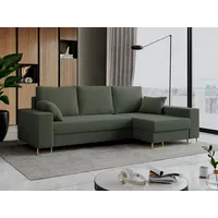 MKS MEBLE Ecksofa - L-Form Sofa mit Schlaffunktion - Wohnlandschaft L Form, Ecksofa mit Schlaffunktion und Bettkasten, Schlafsofa mit Bettkasten, Couch mit Schlaffunktion - Grün Dorian