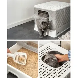 LIONTO Katzentoilette mit Schublade & Schaufel, 50,5x40,8x37 cm, weiß-grau