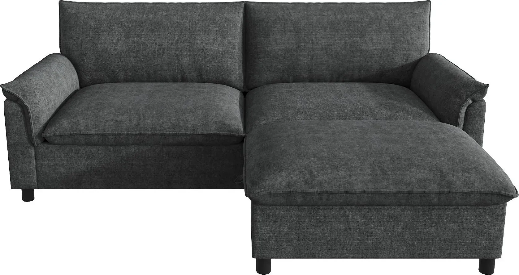 Modulares Cloud-Ecksofa, inkl. flexiblem Fußhocker mit großem verstecktem Stauraum, 216x77x82 cm, Schwarz