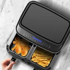 Epiq XXL Doppel Heißluftfritteuse 9 Liter (2x 4,5Liter) zwei separat gesteuerten Frittier-Körben / Cool-Touch-Griffen... - Schwarz