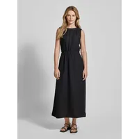 Leinenkleid mit Rundhalsausschnitt, Black, 42