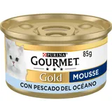 GOURMET Gold Mousse, Nassfutter für Katzen, Erwachsene, Meeresfischmousse, 24 Dosen à 85 g