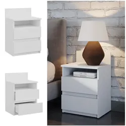 Vicco Nachttisch Monty, 39,6 x 59,1 cm, Weiß, Nachtschrank mit 2 Schubfächer