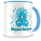 Samunshi® Kindertasse mit Namen Tasse Blauer Dino Personalisierte Tasse mit Namen Kinder Kinderbecher mit Namen Kindergarten blau 300ml