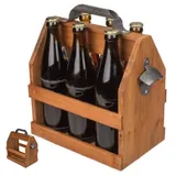 Flaschenträger mit Flaschenöffner  für 6x 0,5 L Flaschen Holz Party Bierkiste