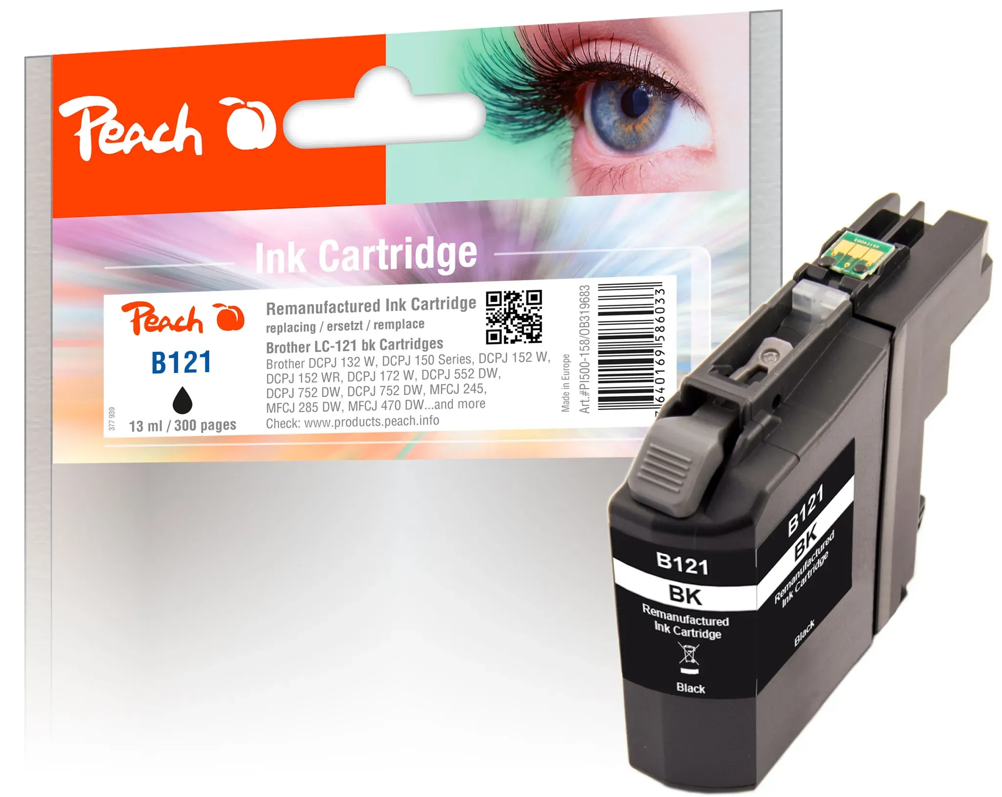 Peach Tintenpatrone schwarz kompatibel zu Brother LC-121BK