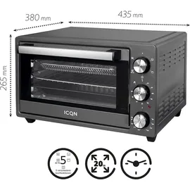 ICQN 20 Liter Minibackofen mit Airfry, Heißluftfritteuse, Ober-/Unterhitze mit Umluft-Funktion, 5 Grill-Funktion - Schwarz