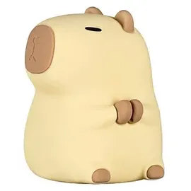 IDENA 40386 - LED Nachtlicht Capybara, Lampe aus Silikon mit Farbwechsel und Dimmer, ca. 11 cm groß, wiederaufladbar, USB Ladekabel inklusive, Beige