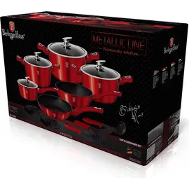 Berlinger Haus Metallic Line Topf-Set 11-tlg. 4 x Kochtopf + 2 x Bratpfanne + 3 x Küchenutensilien + 2 x Untersetzer burgundy