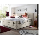 Lomadox Boxspringbett Hotelbett Doppelbett MANAUS-09 in Ivory Creme, Komfort Topper, 180 x 200 cm, H2, elektrisch verstellbar, Taschenfederkern-Matratze - Beige