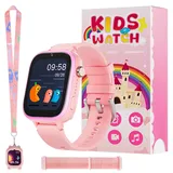 OKYUK 4G Kinder smartwatch, smartwatch Kinder mit GPS und Telefon,Armbanduhr Kinder Junge mädchen,mit Video Phone Call, Nachrichten, Schulmodus, SOS-Funktion, Kamera und Schrittzähler (Rosa)