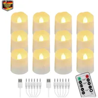 LED Teelichter 12er Set mit Fernbedienung und Timer, Warmweiß Dimmbar, USB