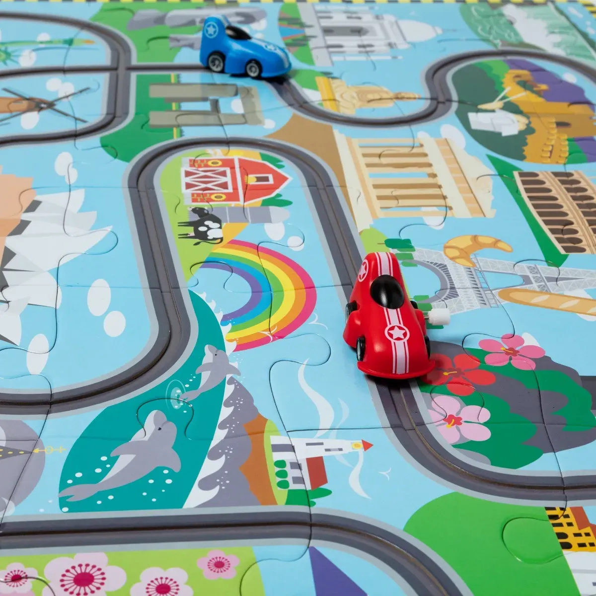 Melissa & Doug Puzzle Weltreise Bodenpuzzle 48 Teile 90x60 cm bunt Karton Holz - Inkl. 2 Holzautos, Lernspielzeug ab 3 J.