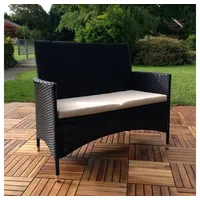 MuCoLa Gartenbank Polyrattan schwarz Sitzpolster Sitzbezug