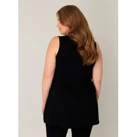 Base Level Curvy "ABBIGALE", Damen, Gr. 44, schwarz, Jersey, Obermaterial: 94% Viskose, 6% Elasthan, unifarben, Basic, figurumspielend hüftbedeckend, Rundhals, Shirts Longshirt, ärmellos, seitlich geschlitzt