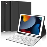 IVEOPPE Tastatur iPad 9. Generation, iPad 10.2" Tastatur mit Hülle (iPad 9./8./7. Generation), Magnetisch Abnehmbarer mit QWERTZ Tastatur für iPad Air 3 und iPad Pro 10.5, Schwarz