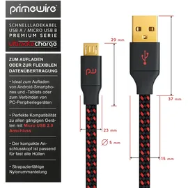 Primewire Micro-USB 2.0 zu USB Typ A Kabel, UltimateCharge MicroUSB 2.0 Schnellladekabel mit Datenübertragung - 2m