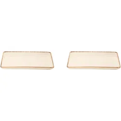 Maastricht Porselein Akoya flache Teller - 2er-Set, Steinzeug, 23x17 cm, rechteckig, Crème farben, glänzend,  braun umrandet, für Menü, Beilagen
