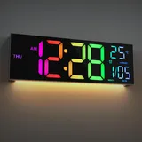 Maxstar Wanduhr Digital 16.2 Zoll Wanduhr Groß LED Display,Wanduhr mit 8 RGB Farben,Temperatur,4-stufiger Helligkeitsdimmer, Nachtlicht,12/24 Stunden,Auto Sommerzeit für Wohnzimmer Küche Büro Gym